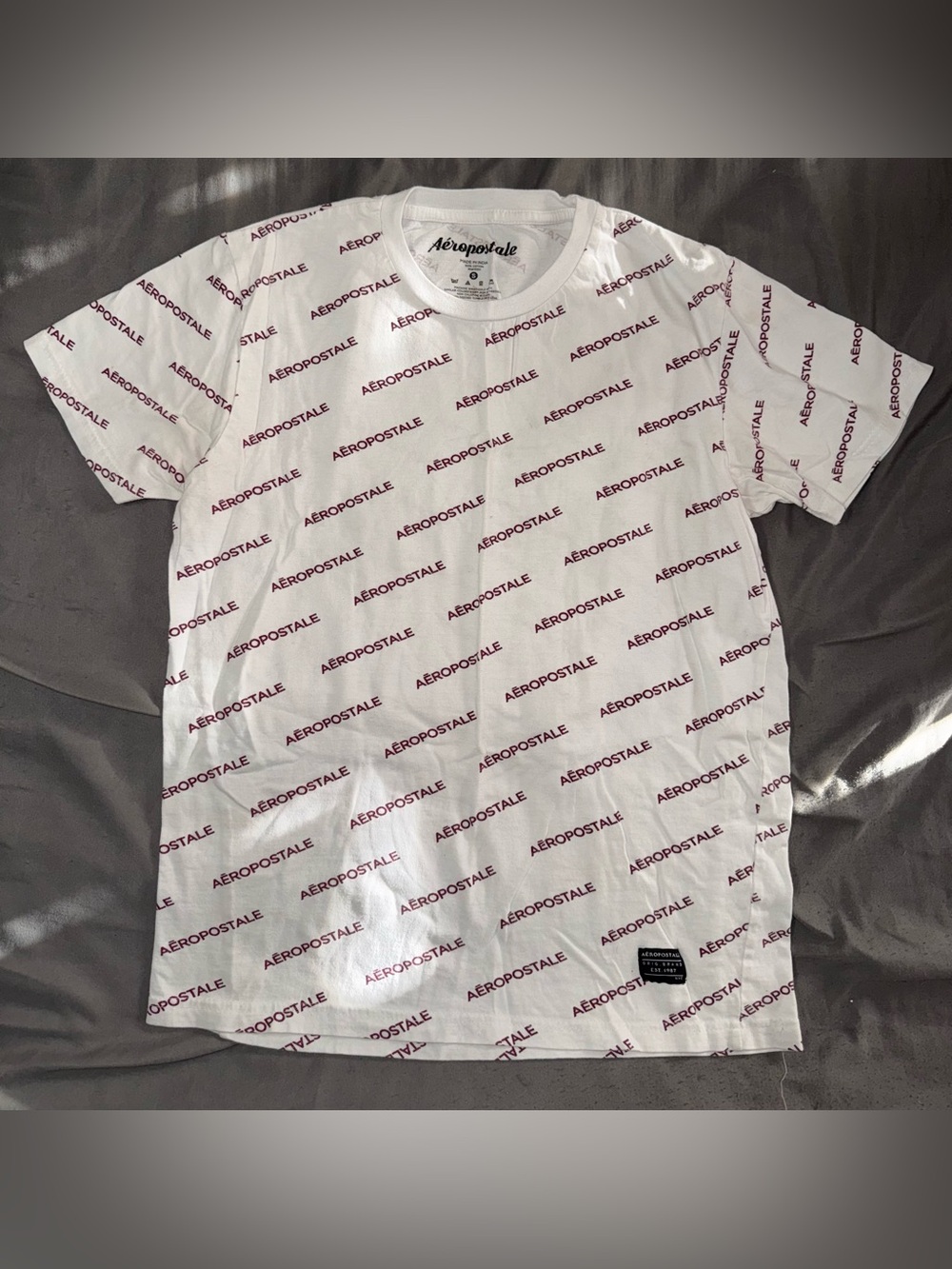 Aéropostale Men's White Red Logo Graphic Print Crew Neck T-Shirt Cotton S